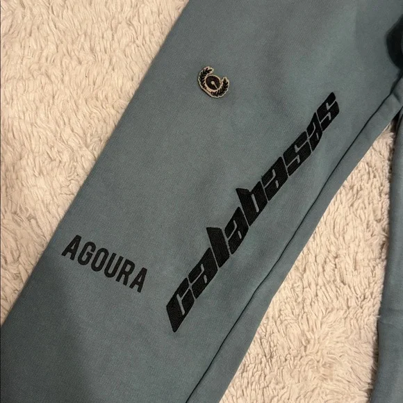Yeezy Season 5 Calabasas Embroidered French Terry Track Sweatpants Hospital Blue